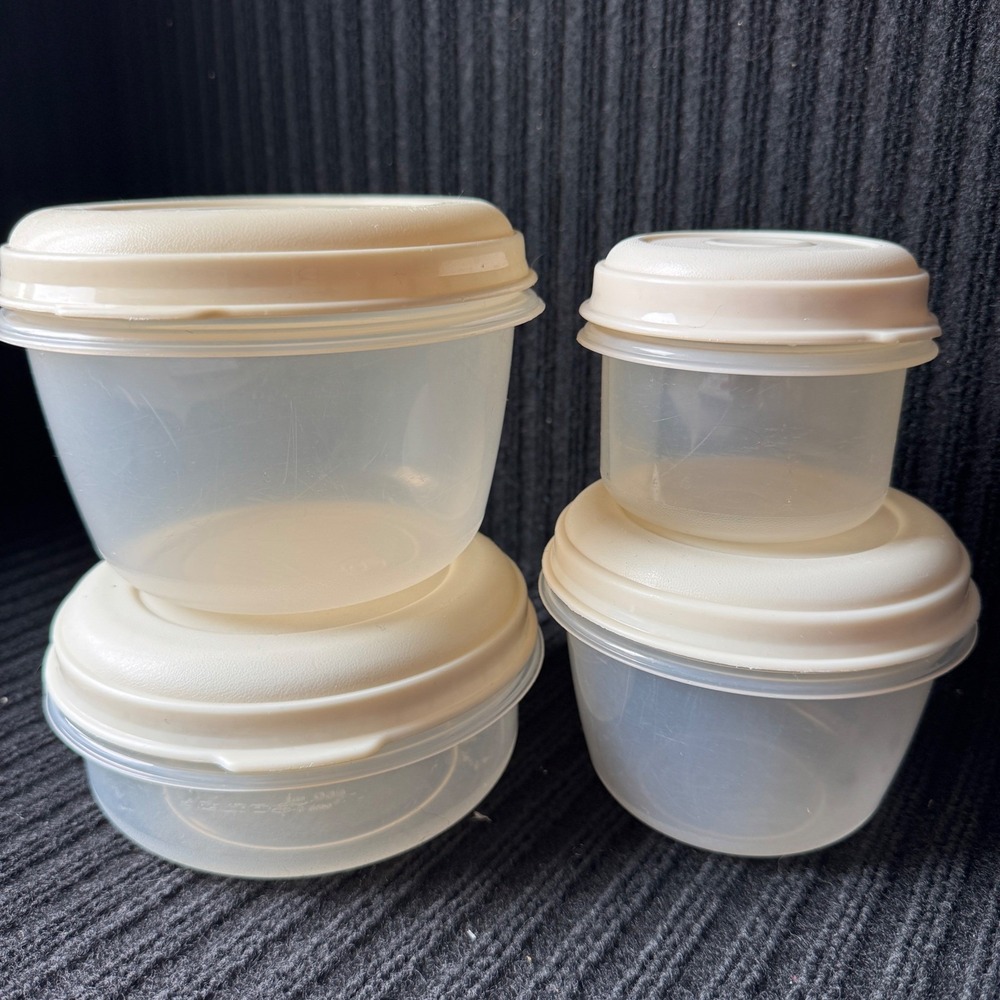 Rubbermaid‎ Servin Saver Food Storage Containers Almond 4pc Set #2 #6 #1 Round